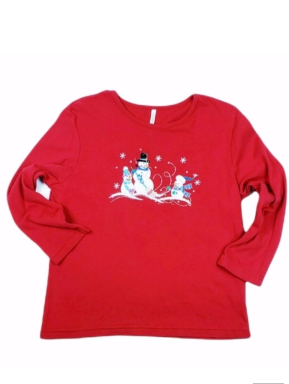 Snowman Shirt Christmas Blouse Long Sleeve T-shirt Red Festive HolidayTop